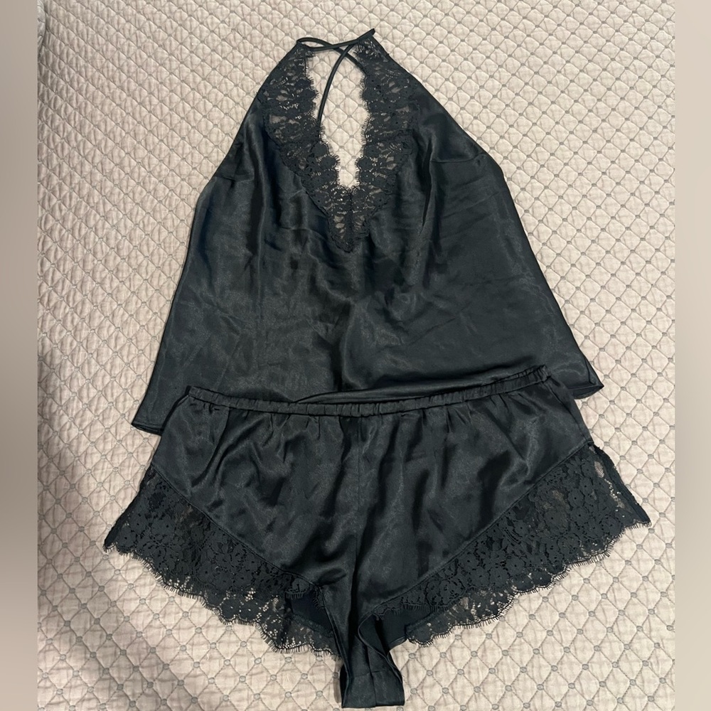 Black Satin Pajama Set